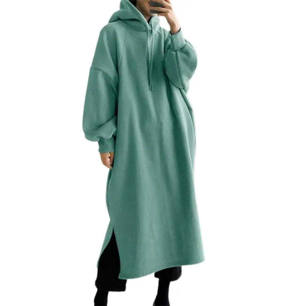 Vestido largo de poliéster con capucha para mujer, prenda de gran tamaño con dobladillo Irregular, cordón ajustable, Sudadera con capucha, 2021
