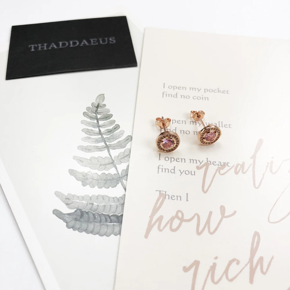 Серьги-гвоздики "Свет Луны" круглые розовые в стиле Европы, модные украшения для женщин в подарочной упаковке из серебра 925.