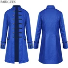 Королевский синий цветочный жаккардовый Косплей длинный Костюмный пиджак мужской стимпанк средневековый костюм мужской s пират Викинг Ренессанс смокинг пальто