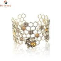 creative fashion 2021 trends handmade bee bracelet golden honeycomb hollow alloy geometry bracelet for women girl party jewelry