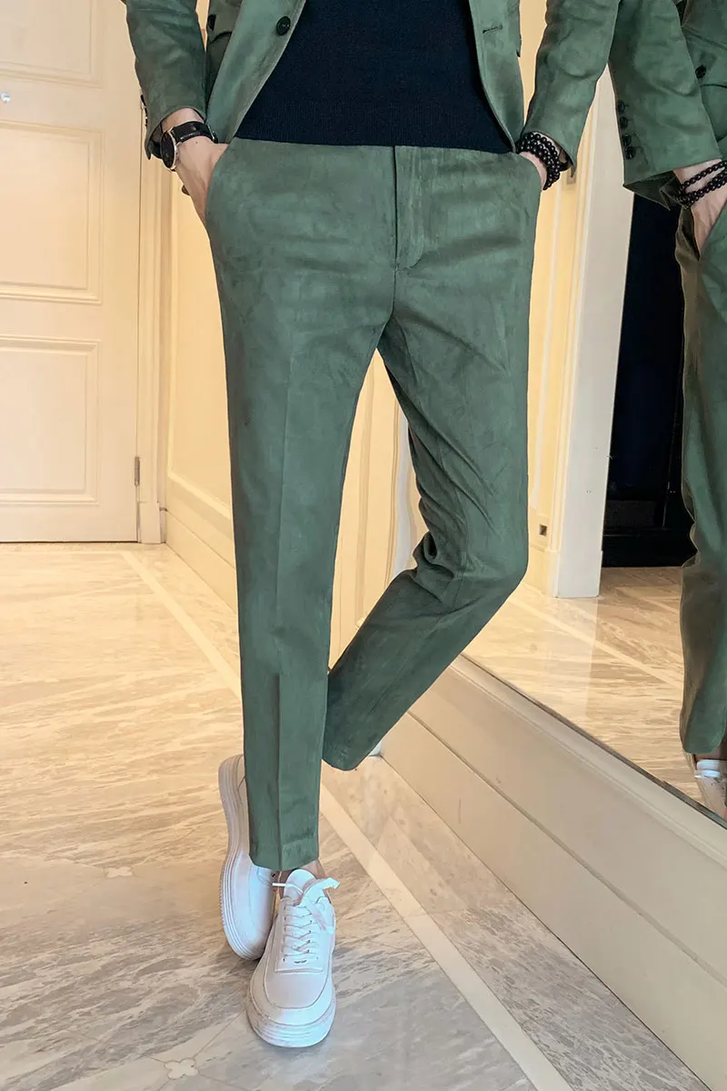 Брюки мужские однотонные Роскошные замшевые деловые повседневные штаны модные