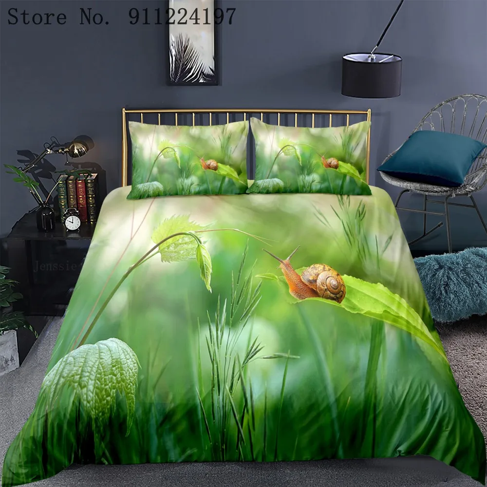 

Green Plants Duvet Cover Set Snail Printing Bedding Set King Queen Size Animal Series 3D Bed Cover Twin Full Single Double