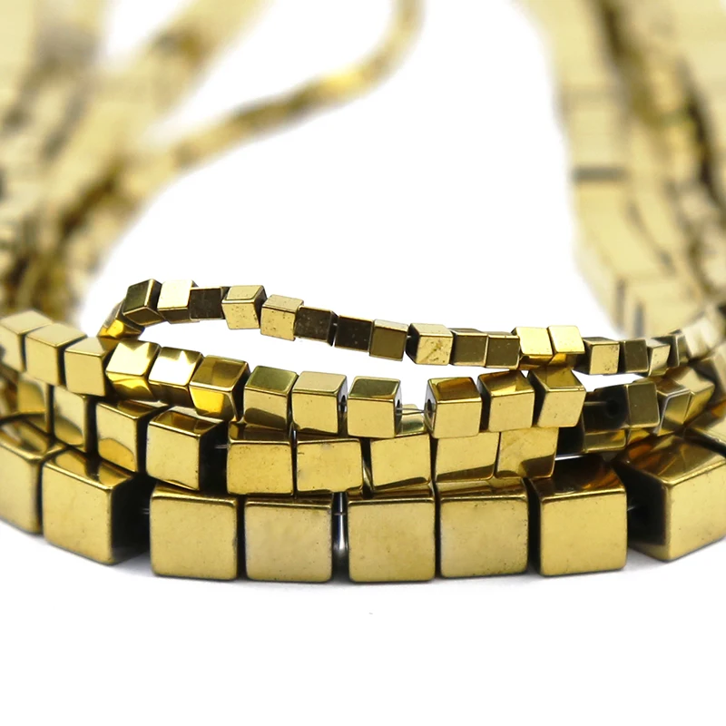 JHNBY 2/3/4/6MM Gold Square Shape Hematite Natural Stone Spacers Loose Beads For Jewelry Making Diy Pendant Bracelet Accessories | Украшения