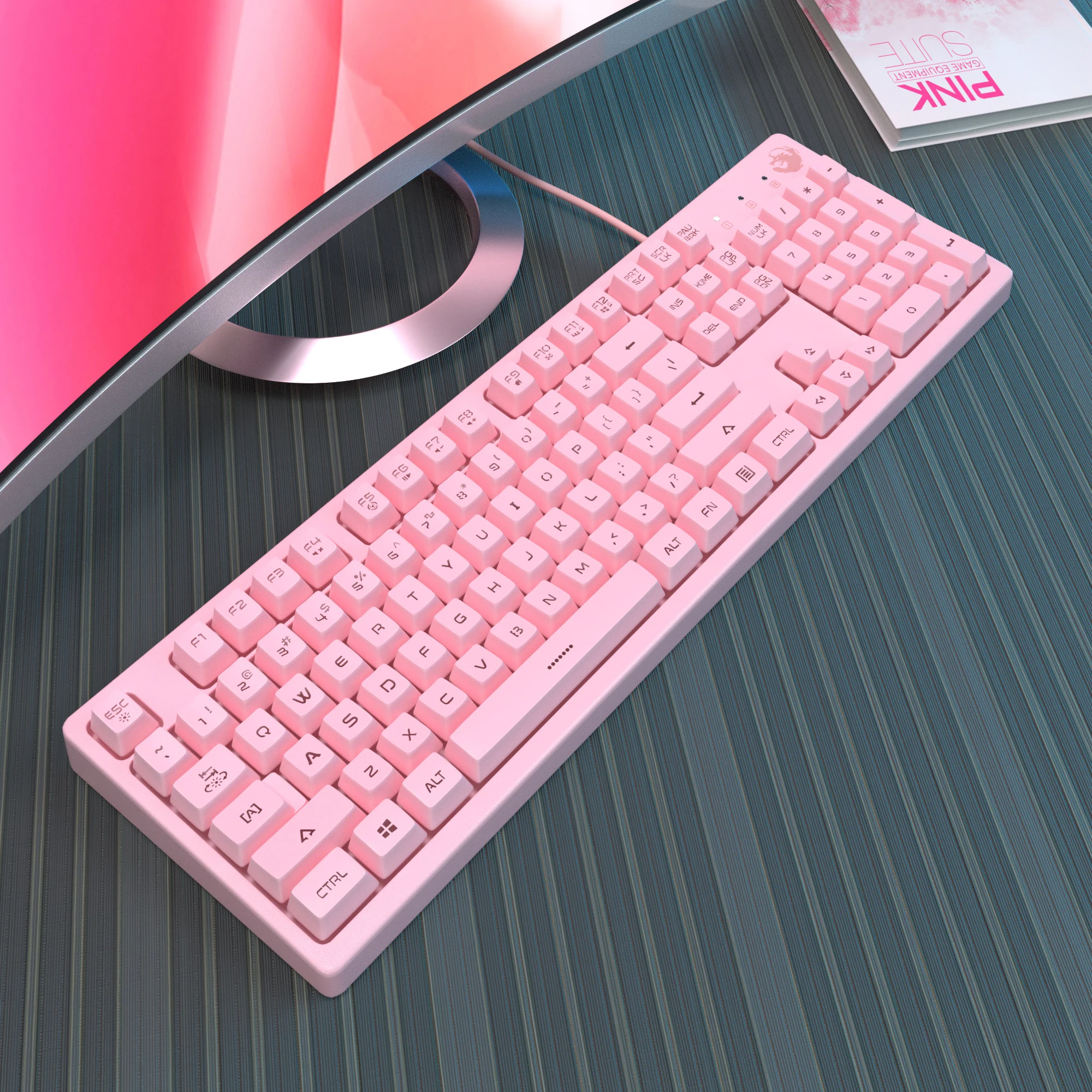 

Girly pink gaming Mechanical sense wired keyboard 104-key Ergonomics USB white backlight is suitable for gamers PC laptops