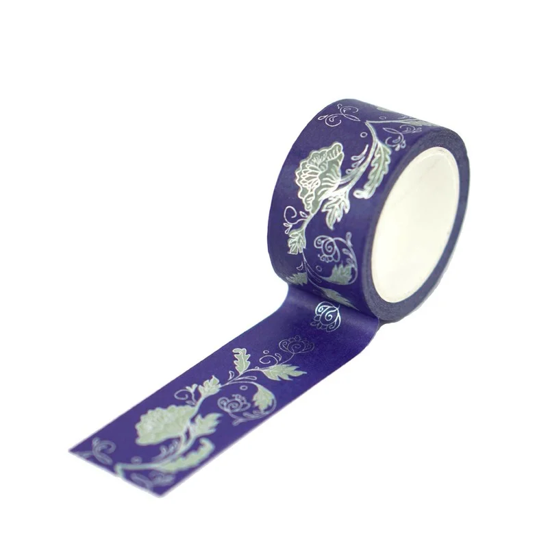 

2.5cm*7m Chinese Style Retro Blue and White Porcelain Hot Stamping Paper Tape Hand Account Diary Decoration Sticker Washi Tape