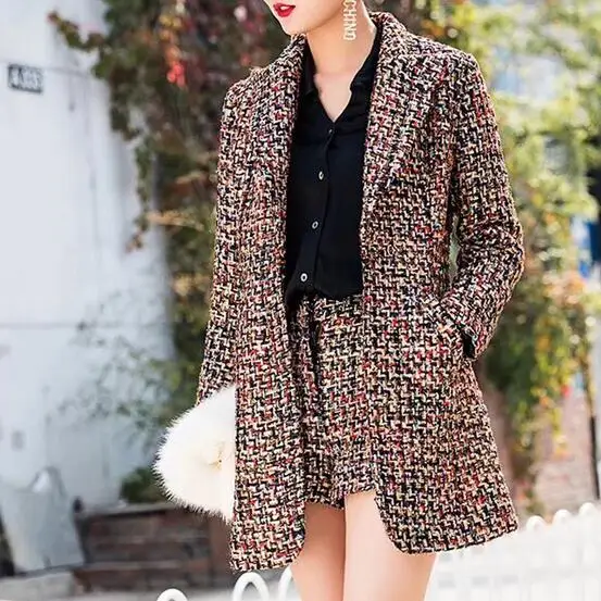 2019 зимняя женская тканая шерстяная твидовая куртка пальто короткие костюмы