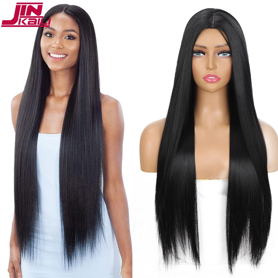 JINKAILI Black Ombre Red Pink Purple Long Straight Middle Part Synthetic Hair Cosplay Wig Natural Heat Resistant Wigs for Women