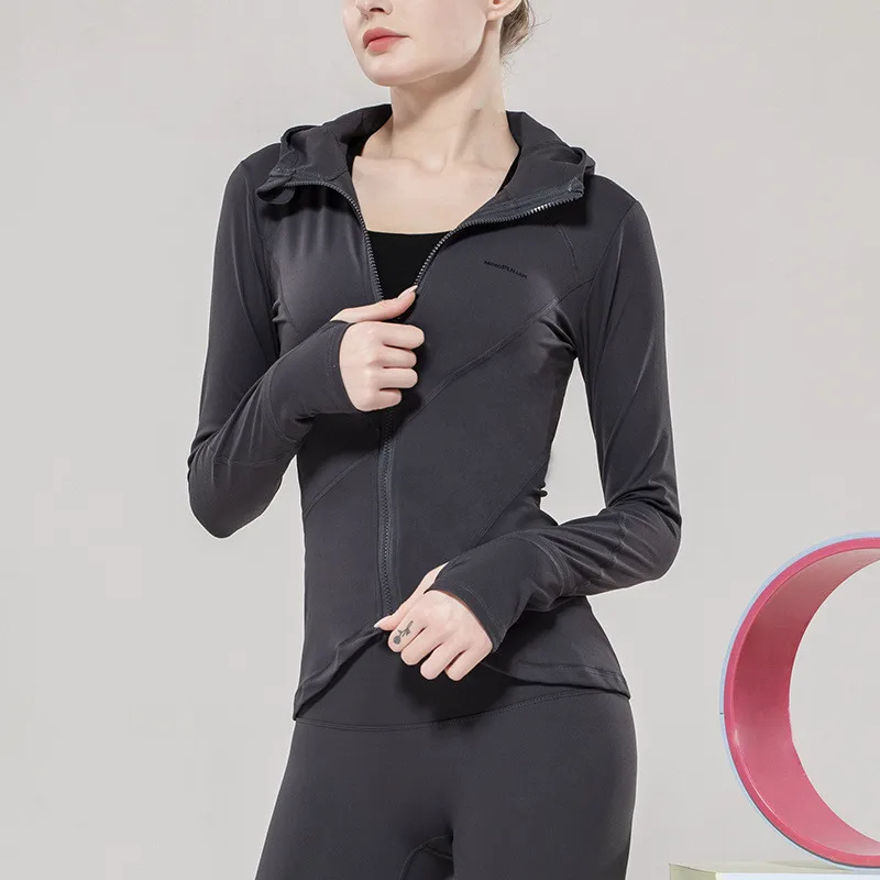 

Autumn New Zipper Sports Jacket Slim-fit Long-sleeved Tight-fitting Running Fitness Hooded Shirt Women's Yoga Hooded Shirt