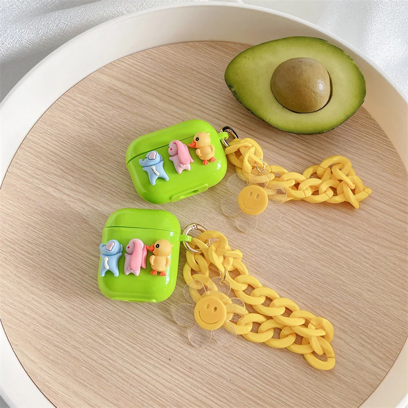 

Newest Protective Covers for Apple Airpods 1 2 3D Cartoon Grovel Small Animals Airpods Cases with Anti-lost chain Earphone