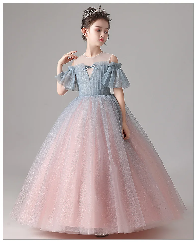 Блестящее платье с цветочным узором для девочек на свадьбу Драпированное Платье