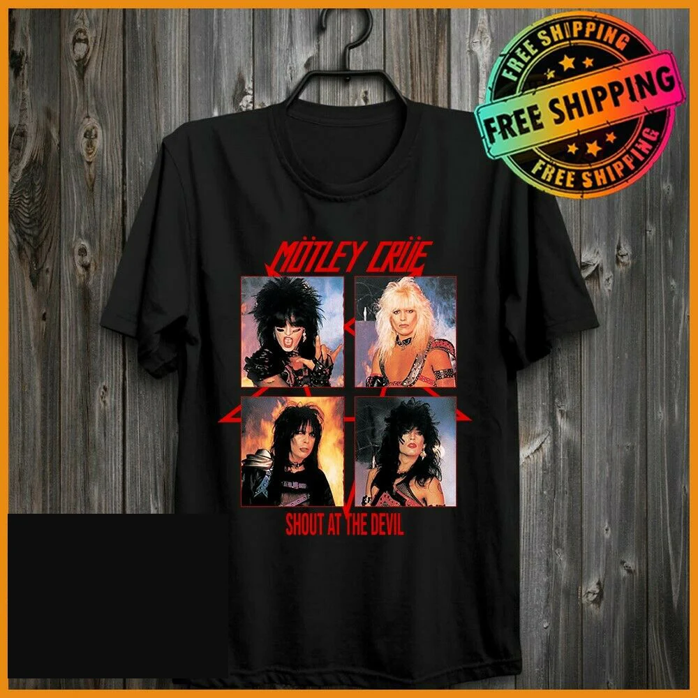 Бесплатная доставка с надписью Mötley Crüe кричать на дьявола футболка черная