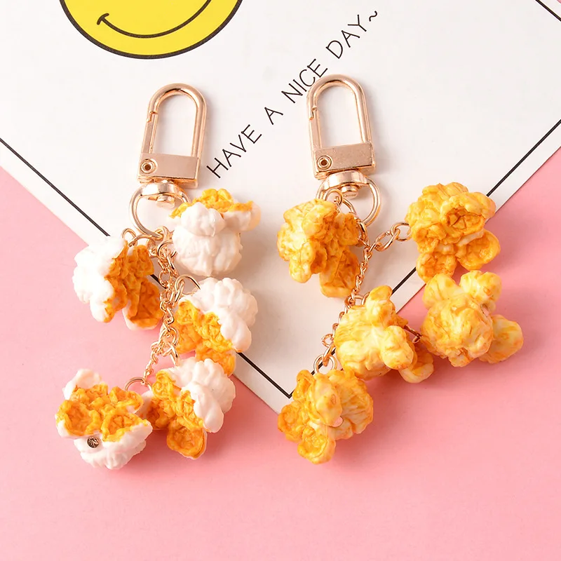 

Lovely Popcorn Keychain Keyring for Women Girl Jewelry Simulated Food Snack Cute Car Key Holder Keyrings Best Friend Couple Gift