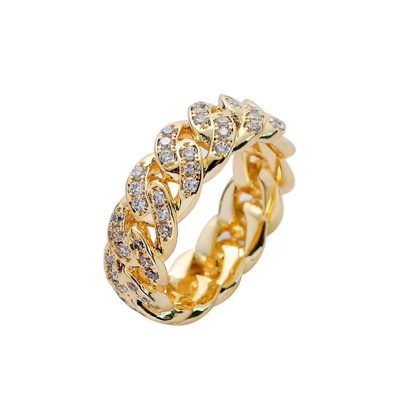 

New Mens Hip Hop 8mm Chain Iced Out Crystal Band Rings Fashion Gold Silver Plated Jewelry Gift
