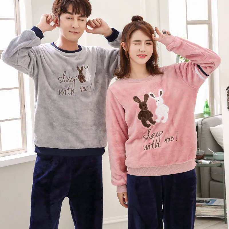 Autumn Winter Women Pajamas Sets With Pants Sleep Lounge Sleepwear Warm Unisex Cartoon Bear Animal Plus Size 3XL | Женская одежда
