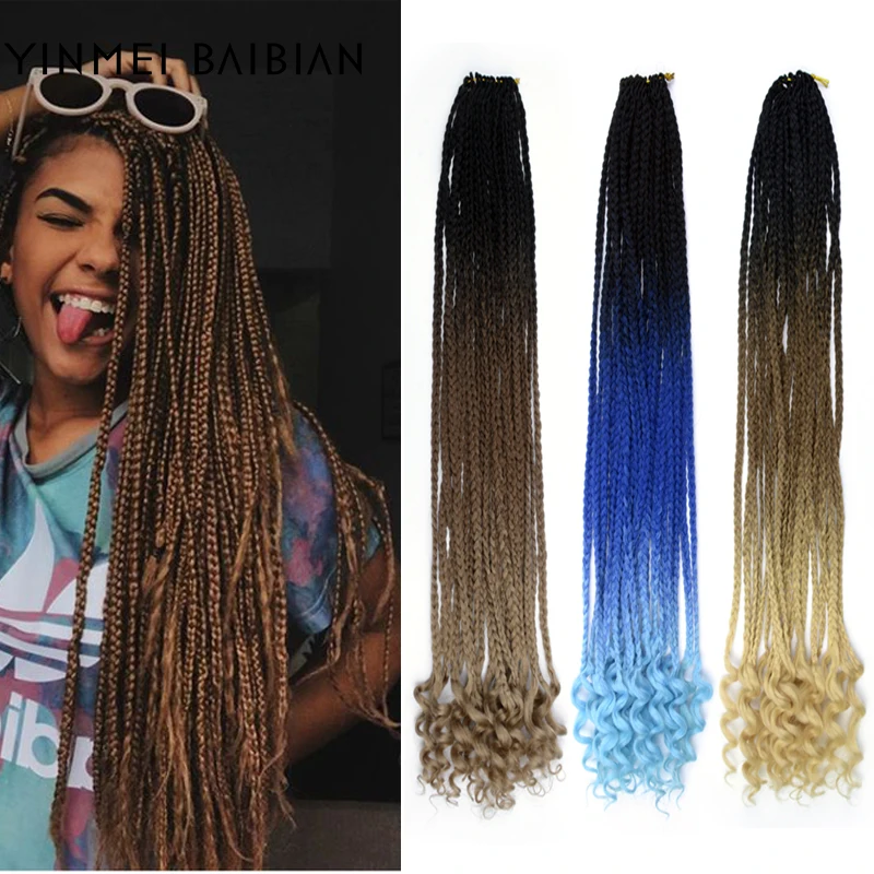 

24 Inch Crochet Hair Box Braids Curl Ends Synthetic Ombre Hair for Braid 22 Standers Braiding Hair Extensions Brown Black Color