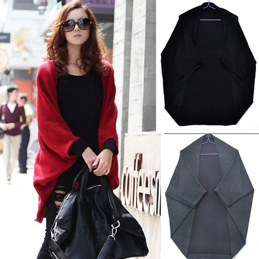 Женская шаль на осень и зиму Свободный вязаный свитер с рукавом летучая мышь