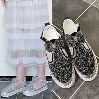 female butterfly knot slip on shoes fashion bling women sandals 2021 rhinestone casual daily sewing sandals