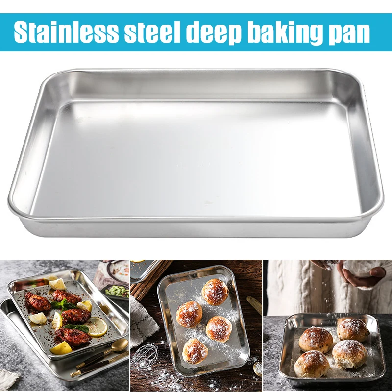 

Stainless Steel Cake Baking Pans For Kitchen Cooking Toaster Oven Tray Food Grade Sushi Barbeque Grill Sheet Tray Accessories