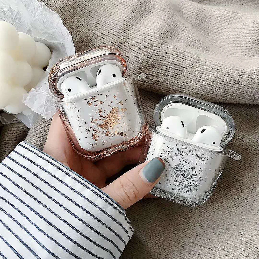 

Case For AirPods Cases Glitter Liquid Cover For AirPod 2 Covers Protector For AirPods 1 Dynamic Liquid PC Hard Protective Coque
