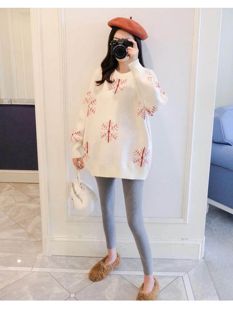 6077# Autumn Winter Large Size Loose Maternity Sweaters Thicken Pullovers Clothes for Pregnant Women Snow Pregnancy Clothing