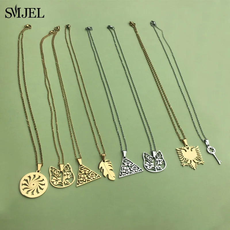 Женское колье SMJEL ожерелье из нержавеющей стали с перьями модное круглое