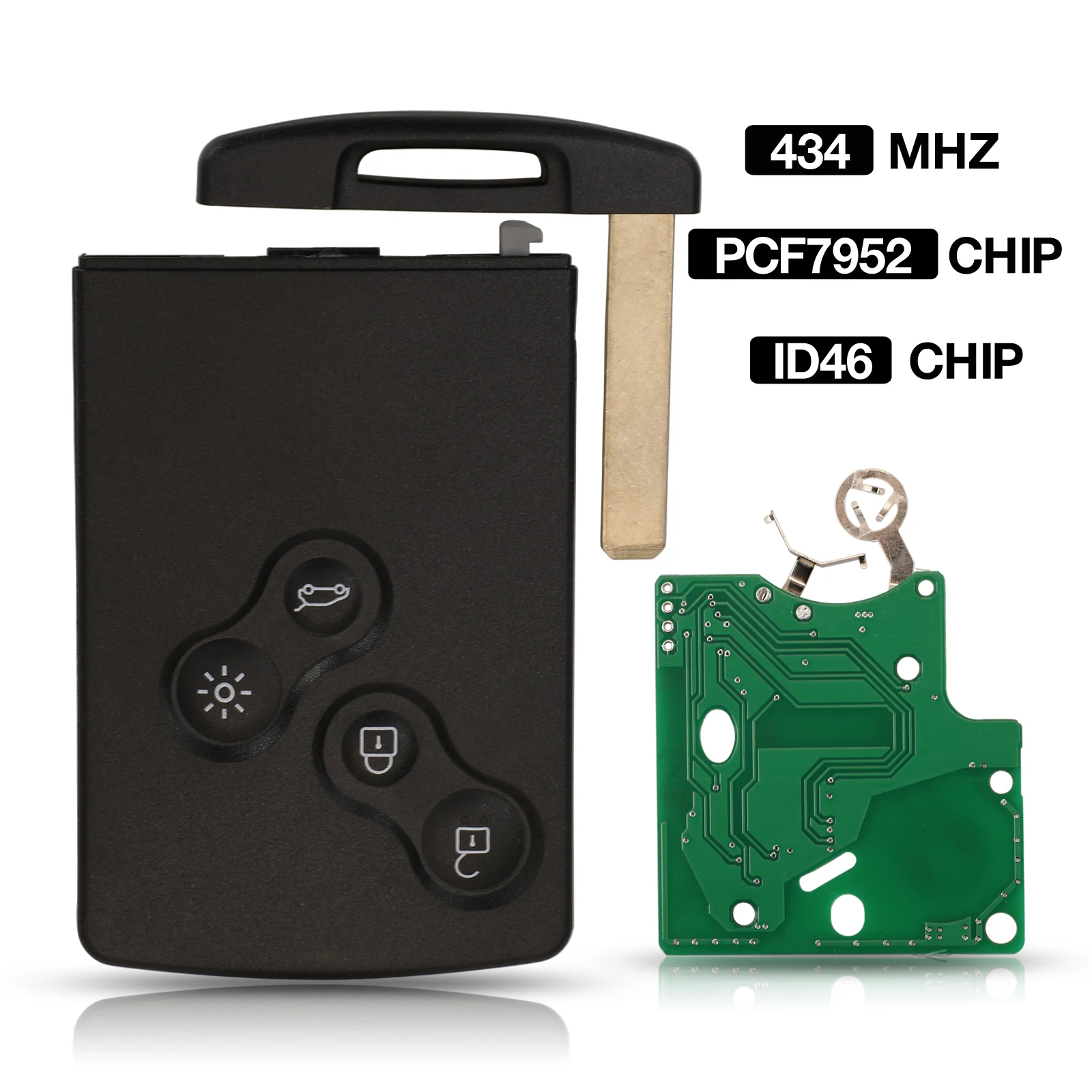 

jingyuqin 4BTN ID46 PCF7952 Chip 434MHz Remote Control Car Key For Renault Megane 3 Laguna 3 Scenic Fluence Keyless HandsFree