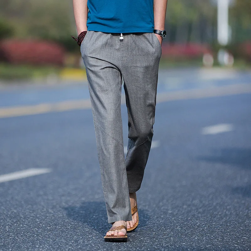 Mens Leisure Sport Linen Cotton Sweatpants Slacks Loose Running Hiking Climbing Pants Men Wicking Trekking Straight Leg Trousers | Спорт и