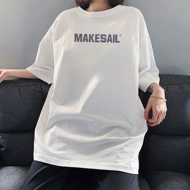 

New 2021 Women Summer Casual T-Shirts Print Short Sleeve Loose Oversize Plus Size Korean Female Tshirt Harajuku Girls Tees PD076