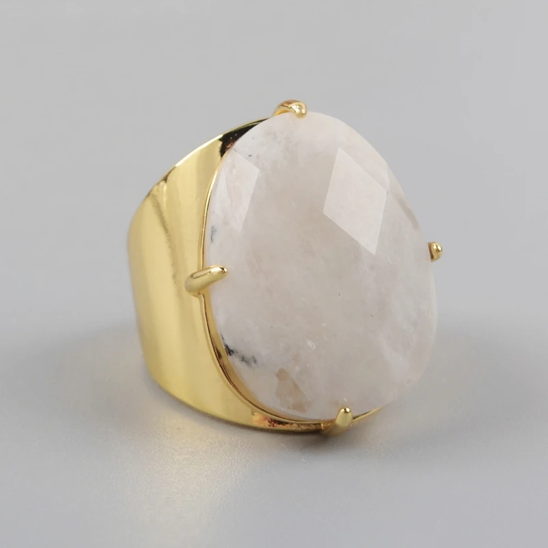 Moon stone-gold Обручальные кольца из натуральных камней Амазонит в форме яйца, розовый опал, Агаты, ювелирные изделия, граненые золотые кольца, бирюзовые женские кольца ZG0321 - Цвет основного камня: Moon stone-gold