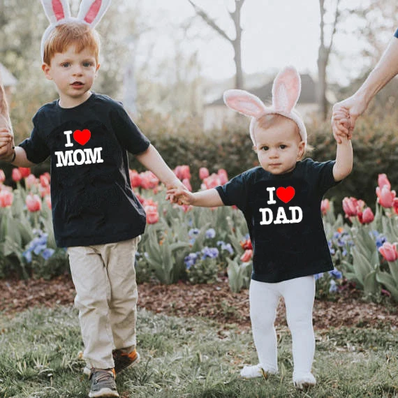 I Love Mom (Я люблю маму) и папы с принтом детская футболка для мальчиков девочек детей