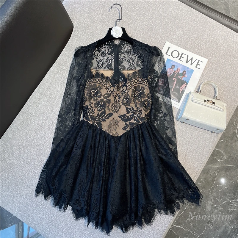 

Женское привлекательное кружевное платье, новое облегающее мини-платье с квадратным вырезом и узкой талией в Социалистическом стиле, женск...