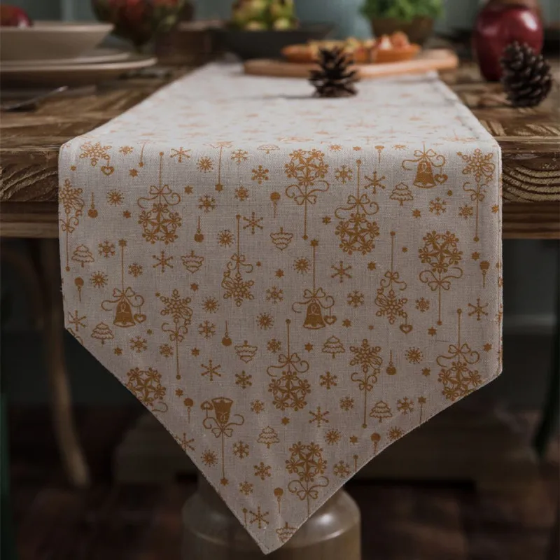 Рождественские золотистые колокольчики, белый стол, бегунок Decoracao Mesa Jantar, хлопок, лен, Chemin De table Tafelloper, вечерние