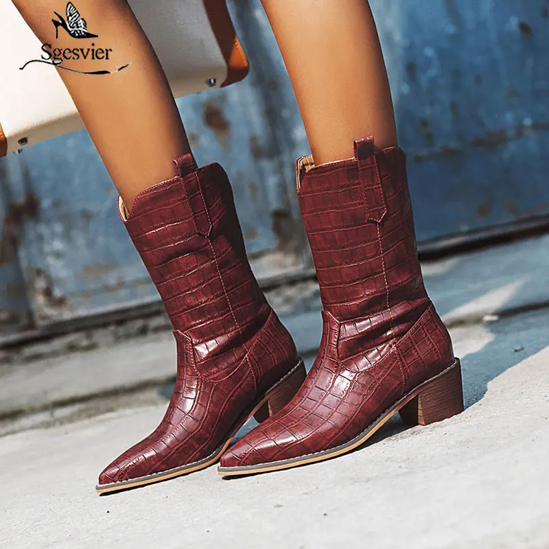 Sgesvier/женские сапоги до середины икры из искусственной кожи Обувь для вечеринок с