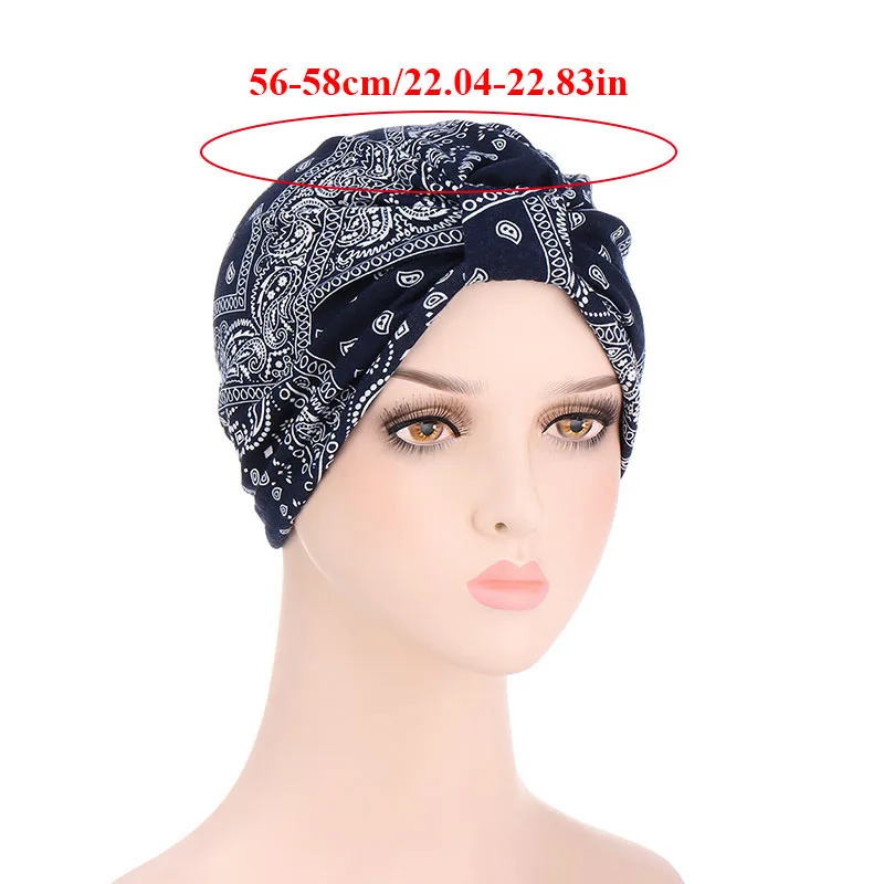 

2021 New fashion print woman turban hat soft elastic flowers lady muslim headdress wrap head scarf hijab caps turbante female