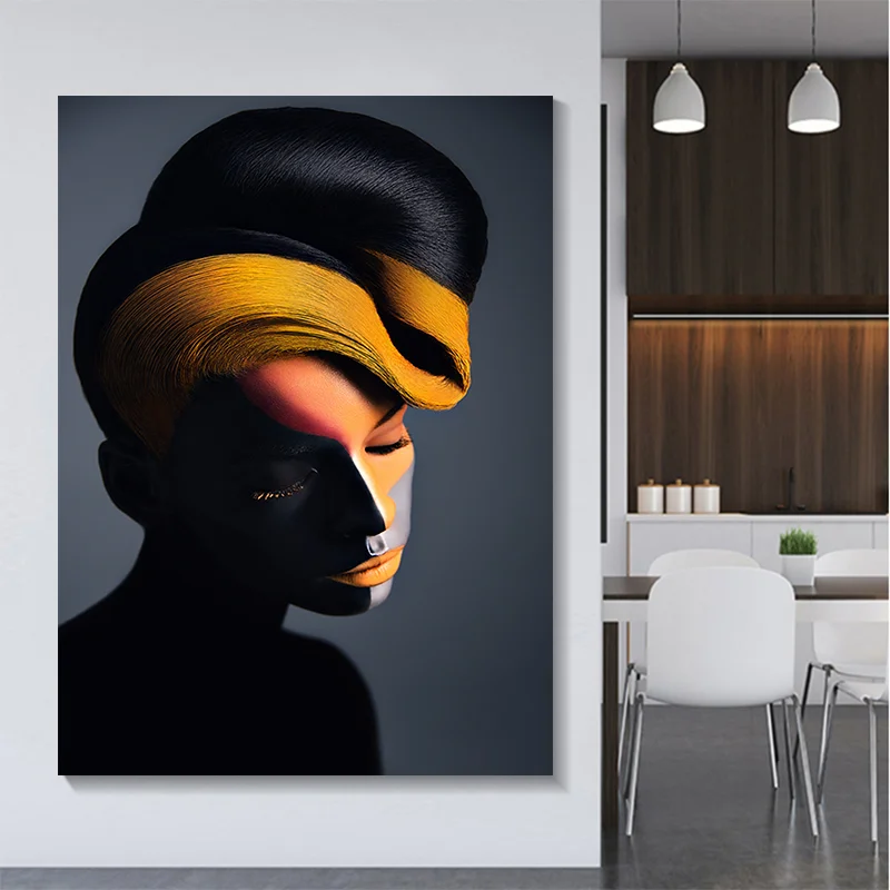 

Canvas Paintings HD Printed Poster Wall Art Pictures Black Coloured Drawing African Woman Modular Living Room Home Decoration