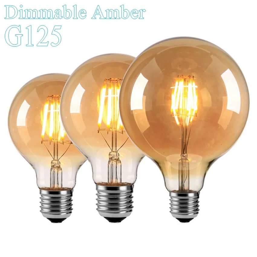 Free Shipping Led Filament Bulb Wholesale Shape Glass G125 6W 220V E27 Dimmable Led Filament Bulb Globe