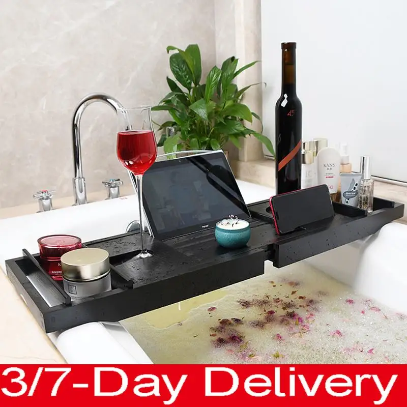 

Bathtub Caddy Tray Retractable Bath Storage Rack Towel Shelf Tub Book Wine Tablet Holder Shelf Bathroom Non Slip Shelves Racks