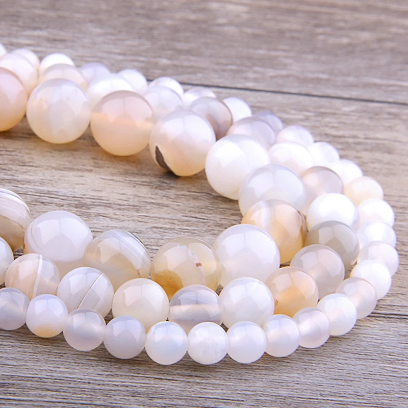 Белые Агаты бусины из натурального камня Гладкие Круглые свободные в полоску для