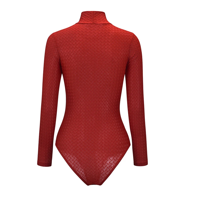 

AIIOU Long Sleeve Women Sexy Bodysuit Woven Print Autumn Winter Female High Neck Streetwear Slim Fit Solid Body Suit Jumpsuit