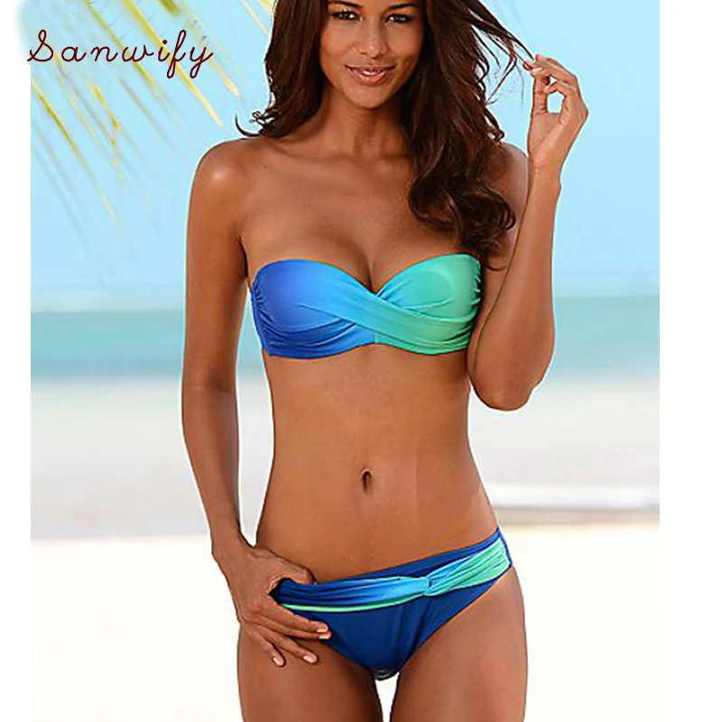 Женский купальник-бикини с пуш-ап комплект бикини градиентной расцветки пляжная