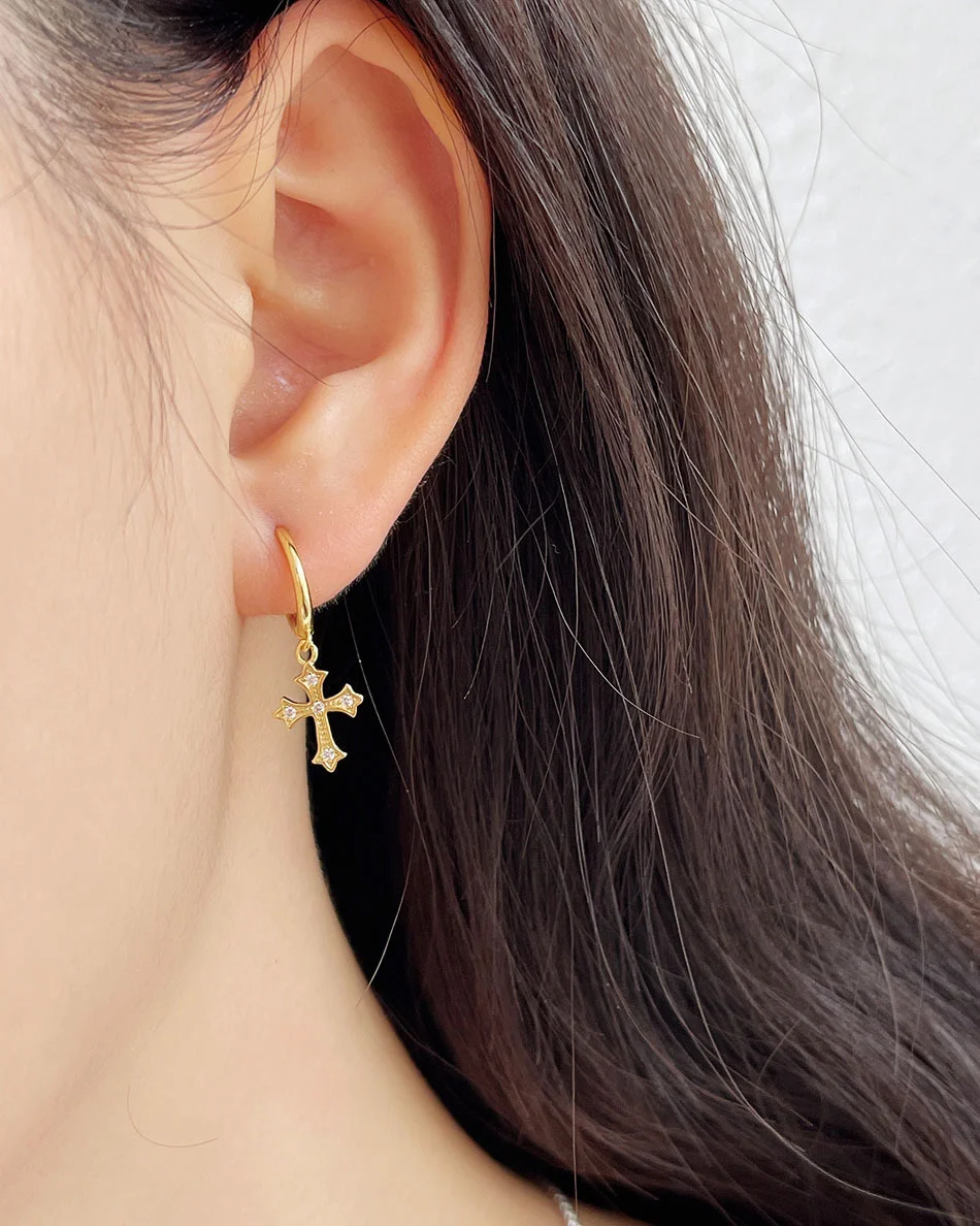 

925 Sterling Silver Minimalist Cross Drop Earrings Gift For Women's Dangle Earings 2021 Trend New Punk Designer Boho Jewellery