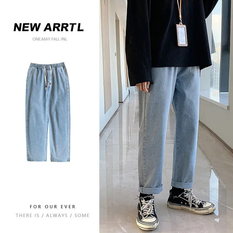 

Джинсы мужские, в стиле ретро, синие, на завязках, свободные, в уличном стиле, прямые, S-3XL