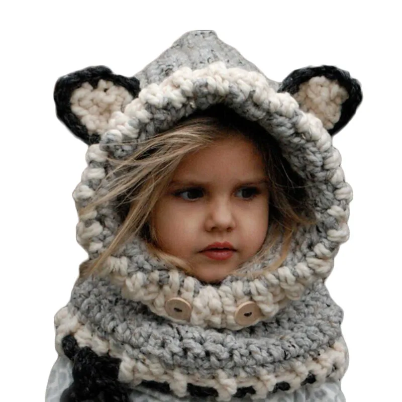 Сезон Зима 2016 с рисунком Лиса для детей на уши ручной работы Beanie шапки и шарфа
