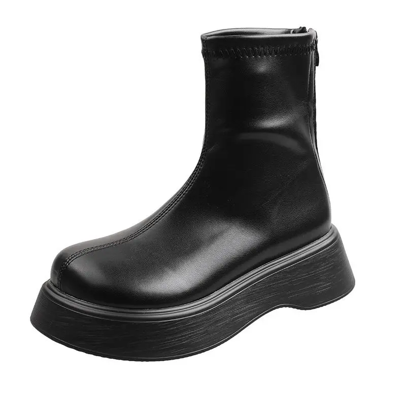 Winter Boots Women's Shoes Spring Autumn Women's Thick-soled Shoes Round Toe Plus Velvet Women's Short Boots Women's Mid Boots