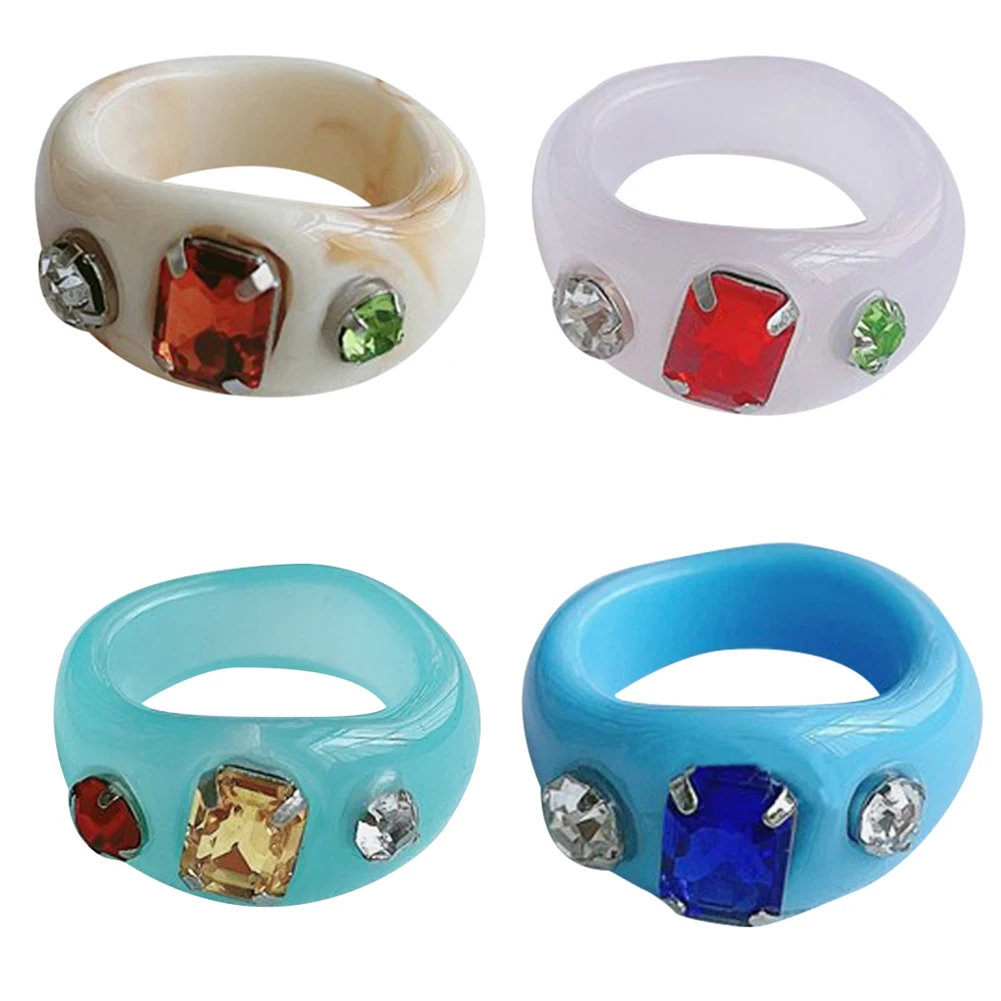 

Корейские Ретро женские резиновые геометрические круглые кольца желеобразного цвета Y2K бриллиантовое кольцо
