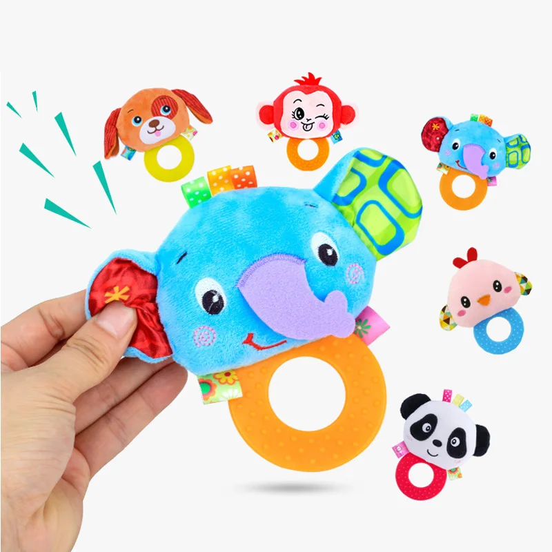 Baby Infant Plush Rattle Stuffed Toy Hand Grasp Teethers Cute Animal Handbell Ring Newborns Early Development Boys Girls Gift