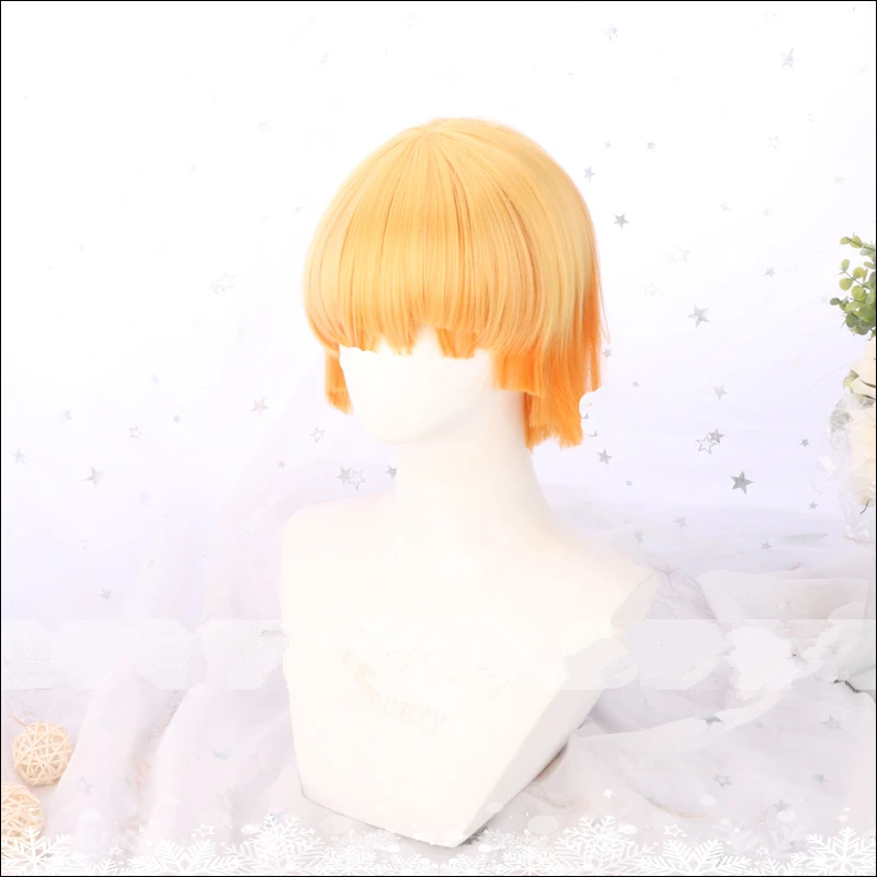 D Demon Slayer: Kimetsu no Yaiba Cosplay Kamado Tanjirou Wig Agatsuma Zenitsu Unisex Curly Fuffy Hair Wigs Party Halloween Props - Цвет: D