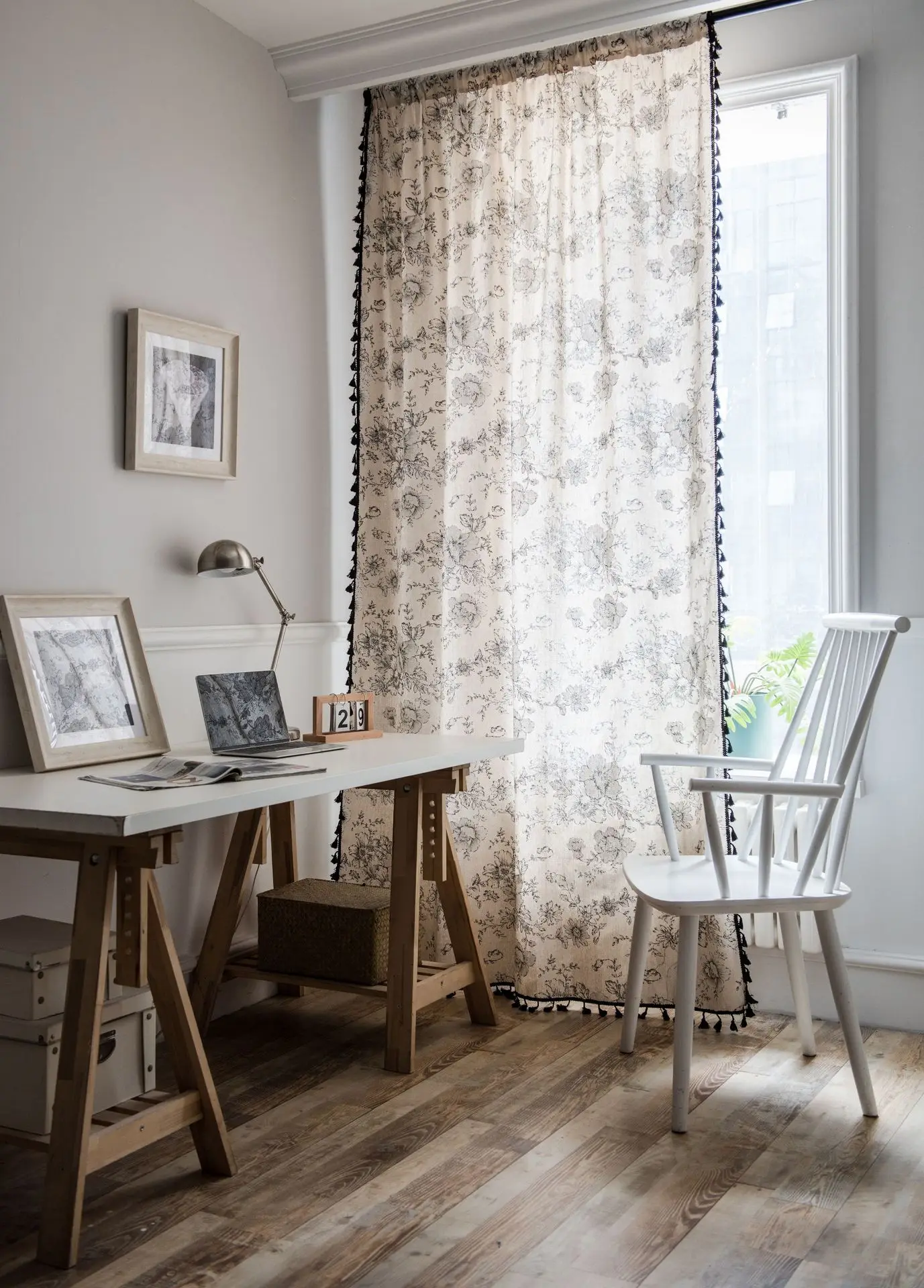 

Yaapeet 1pc Cotton Linen Window Drapes for Bedroom Tassel Semi-shading Curtain Pastoral Floral Curtain Modern Plant Home Decor