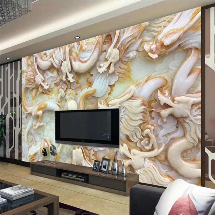 

Custom Wallpaper 3D Large Photo murals Wall Paintings HD Jade Sculpture Kowloon Silk TV Background Wall paper Paintings 3d обои