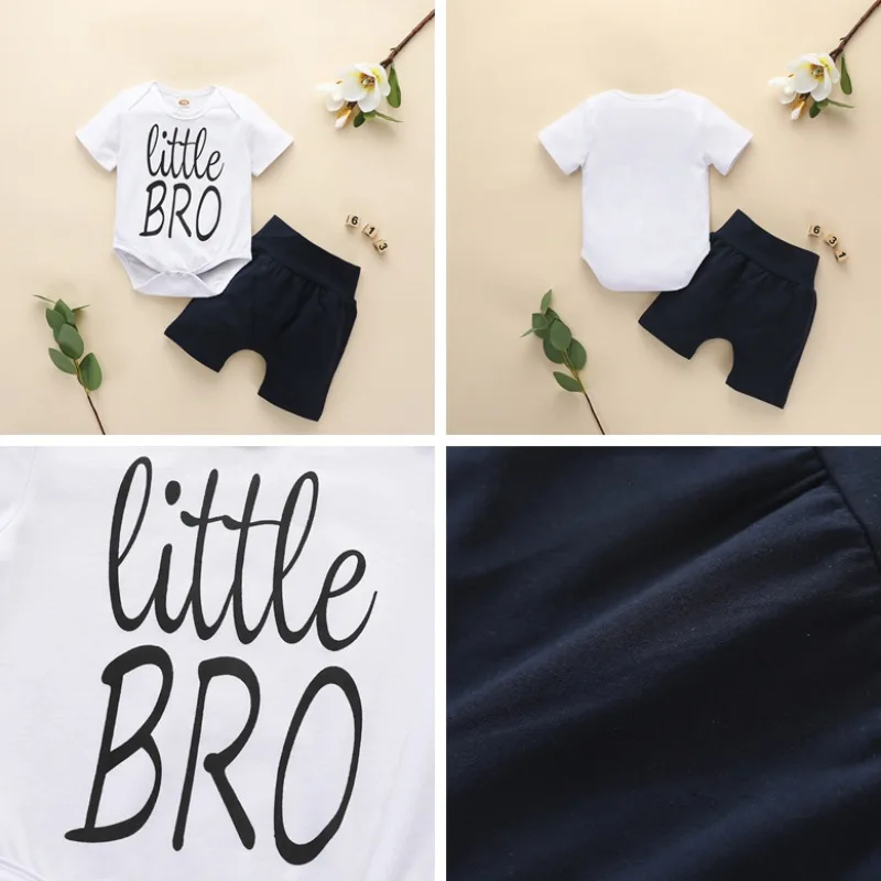 

Baby Boys Clothing Set Summer Short Sleeve Letter Print Cotton Rompers Tops Solid Color Shorts Infant Newborn Clothes Suit New